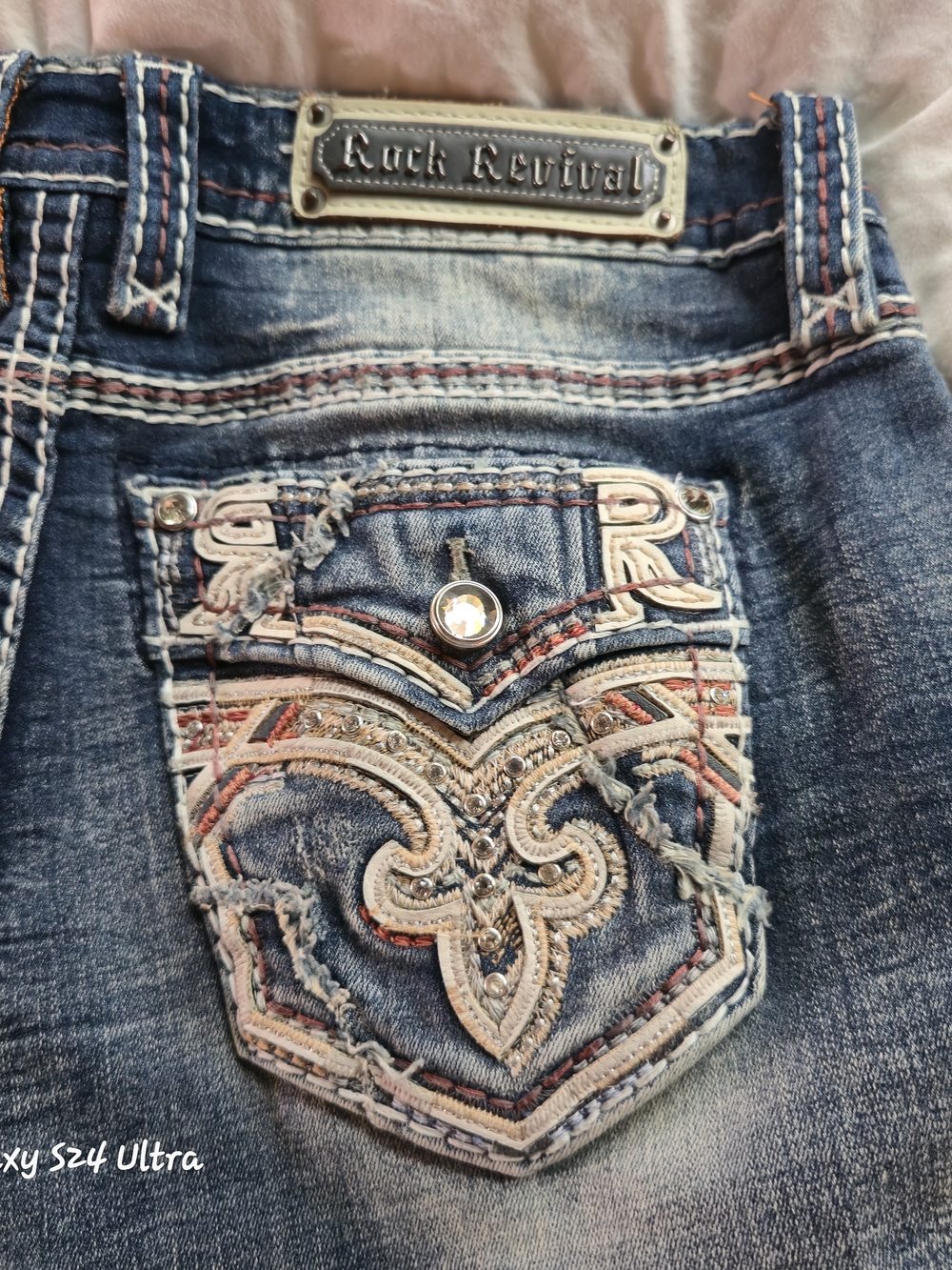 Rock Revival Faded Distressed Flared Jeans | Dark Blue Size 29 - Picture 4 of 11